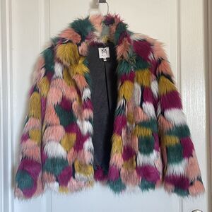 Milly Minis Girls Soft Faux Fur Moto Jacket Multi Color Youth Size 12 Pockets